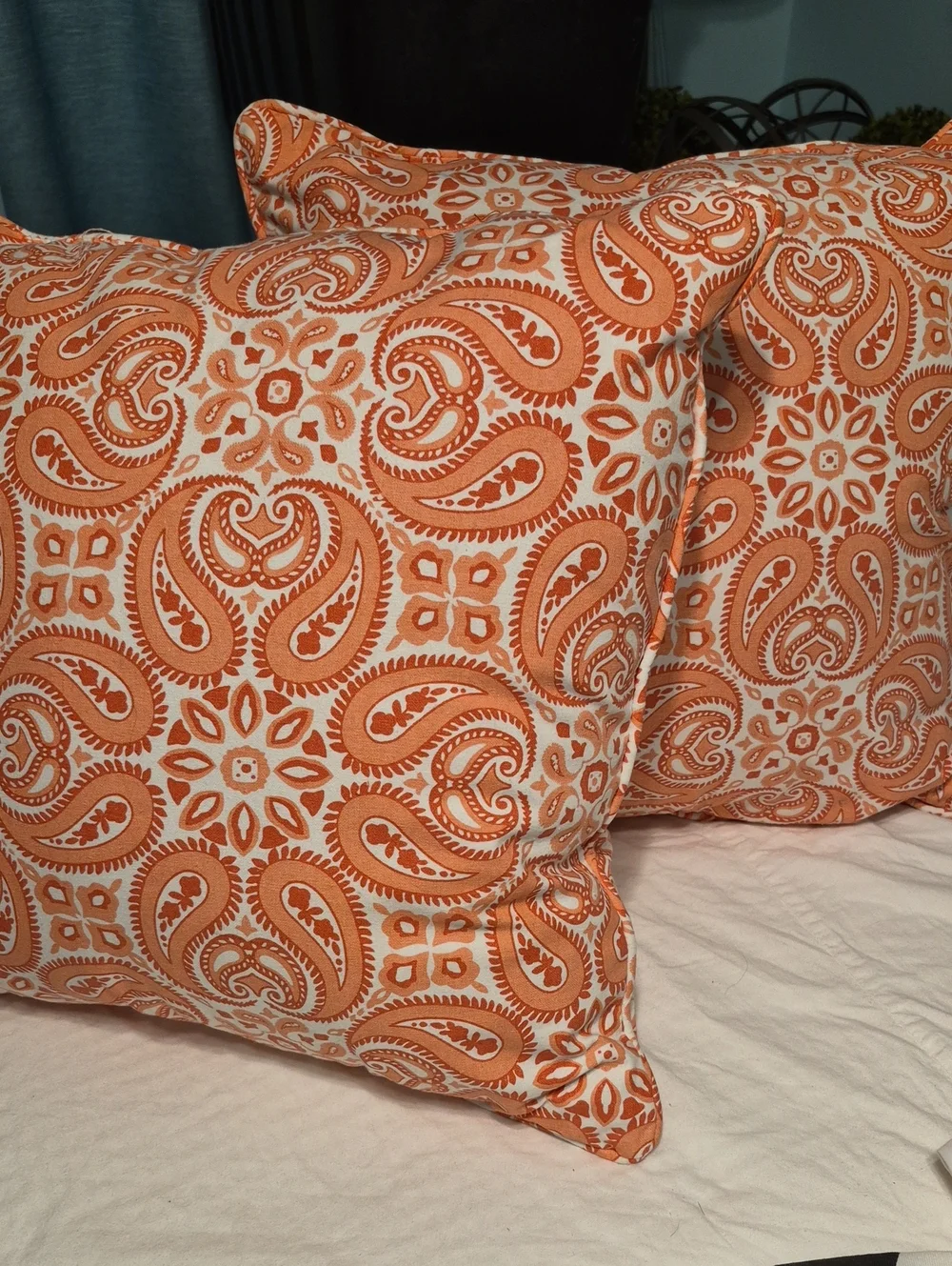 Source Unknown Orange and White Paisley Throw Pillows
